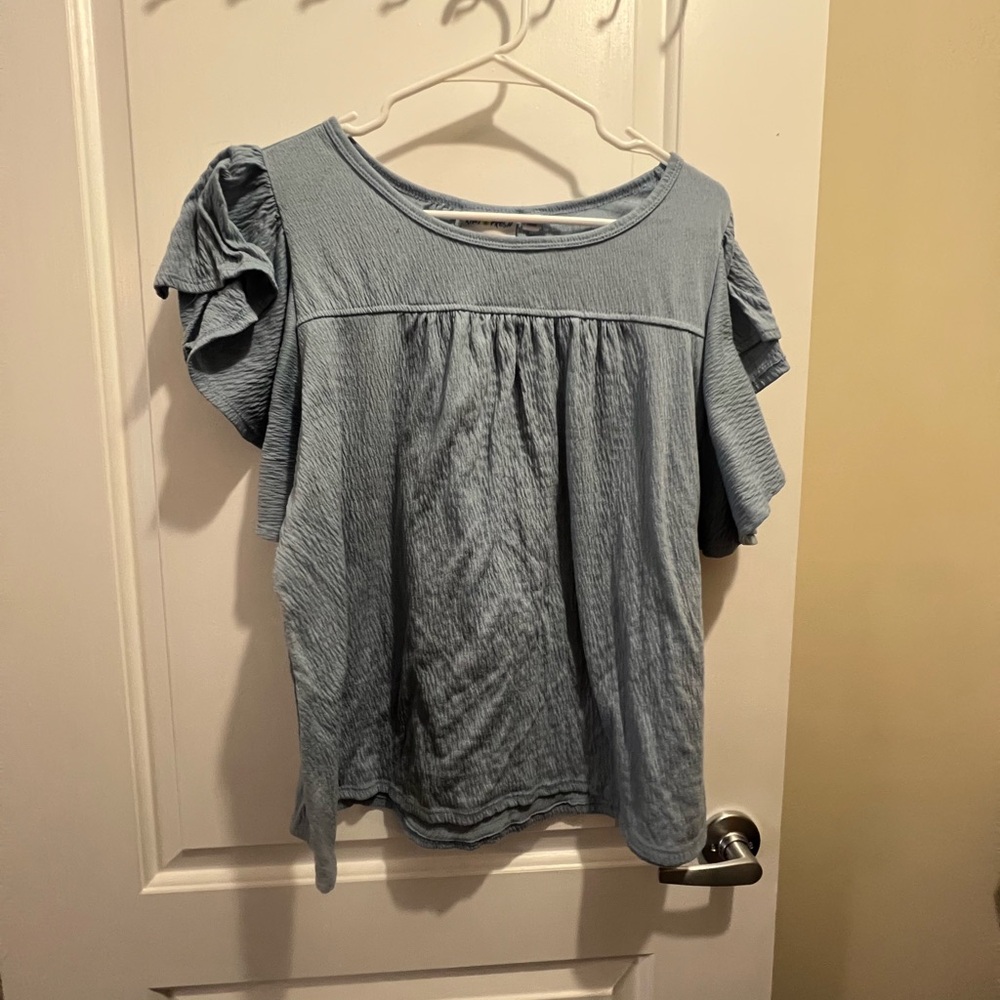 Women's Blue Ruffle Sleeve Top